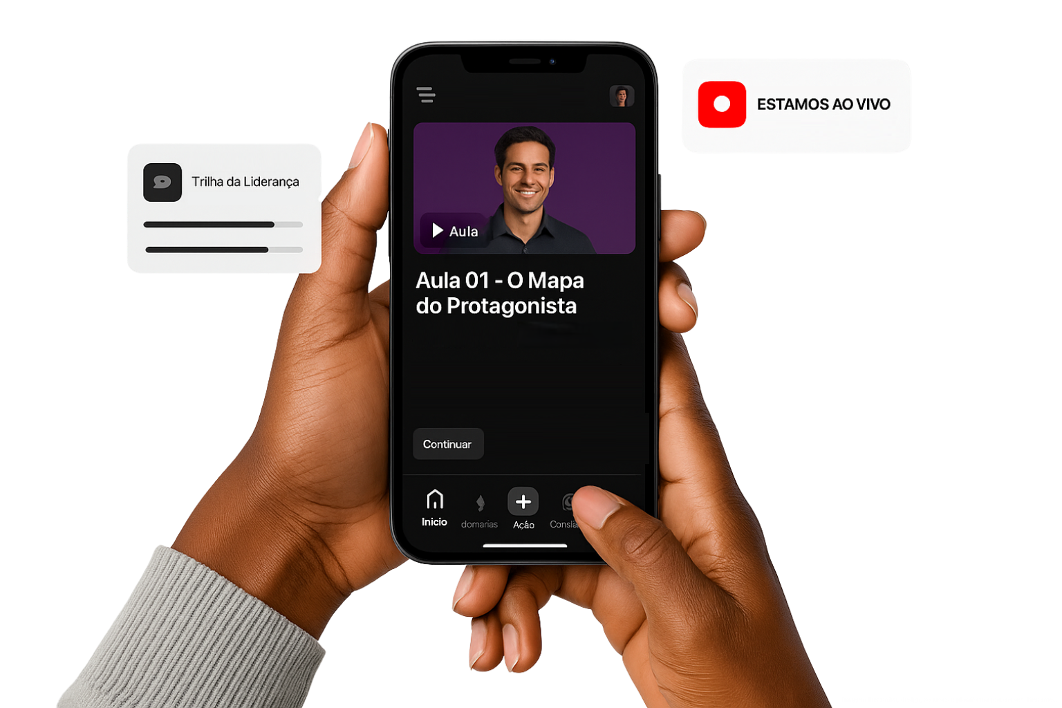 Telas da plataforma Protágora em um celular